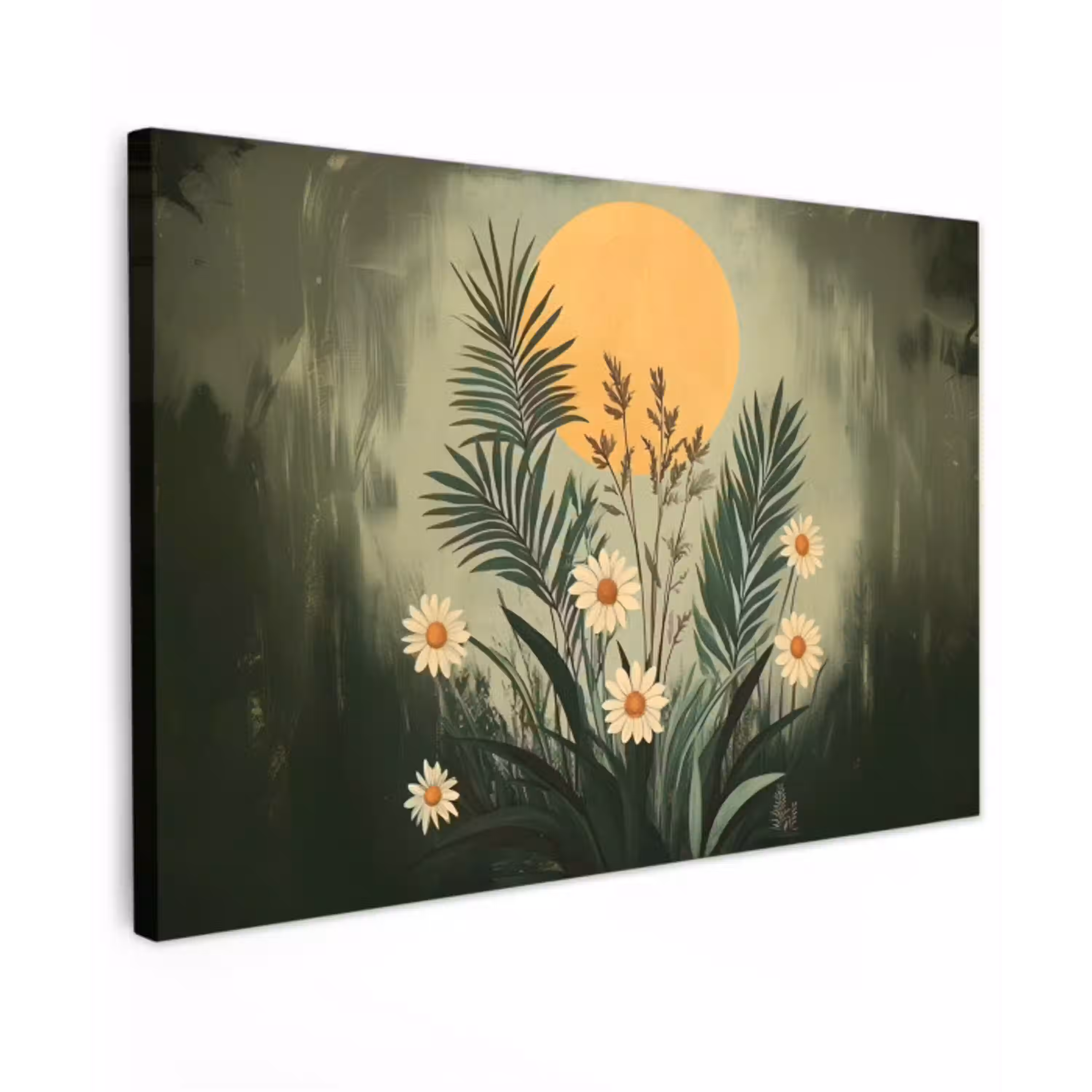 Bloemen - Bladeren - Zon - Groen Tuinposter op houten frame 2 cm dik klein -3d