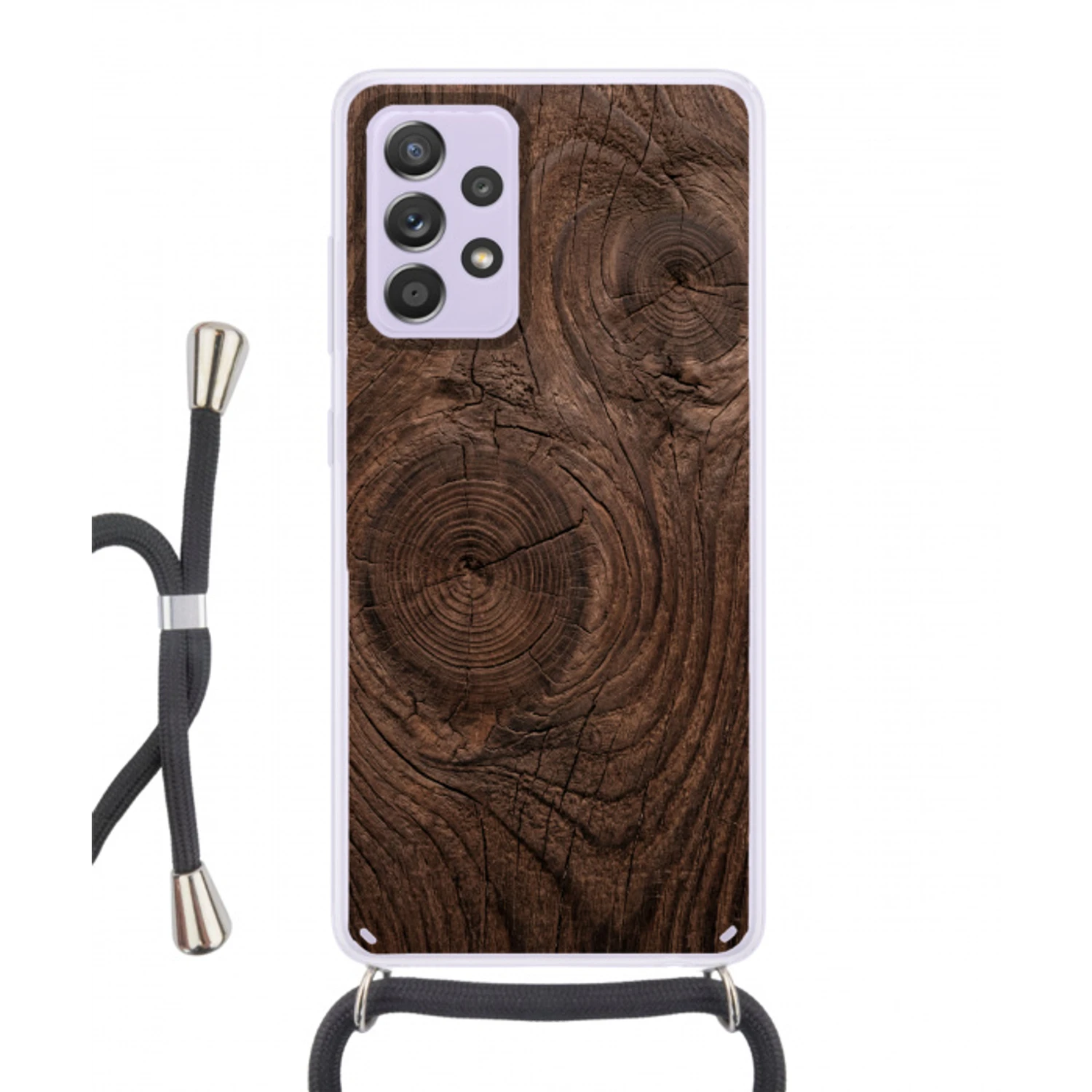 Houtnerf - Textuur - Patroon - Bruin - Rustiek Hoesje Samsung Galaxy A52 5G met koord klein -3d