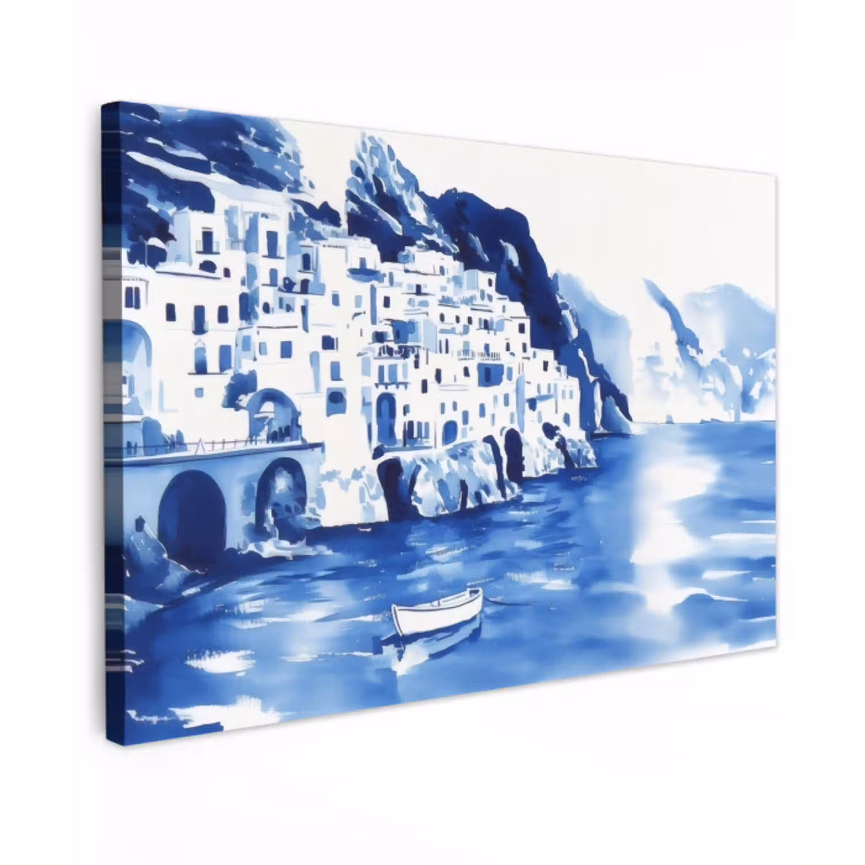 Dorp - Rotswand - Roeiboot - Water canvas 2cm klein -z3d
