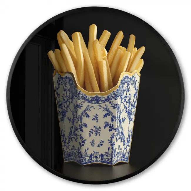 Ronde fotolijst - Friet - Porselein - Delfts blauw - Eten