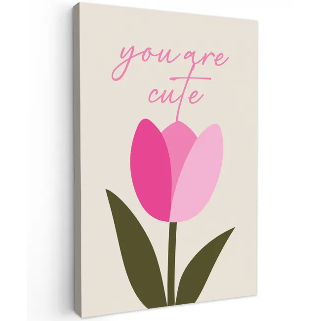 Tulp - Roze - Valentijn - Bloem Tuinposter op houten frame 2 cm dik klein -3d