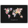 Wereldkaart - Bloemen - Pastelkleuren tuinposter los doek groot -3d