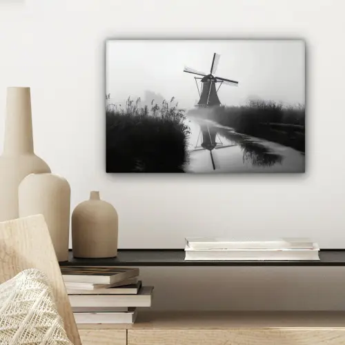 Molen - Weerspiegeling - Landschap - Water canvas 2cm klein -sfeer6