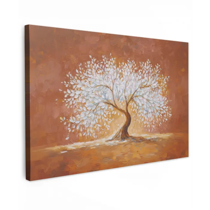 Abstract - Boom - Wit - Bladeren canvas 2cm klein -z3d