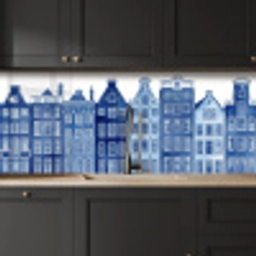 Aquarel - Grachtenpanden - Delfts - Blauw keuken achterwand 2 middel -sfeer1
