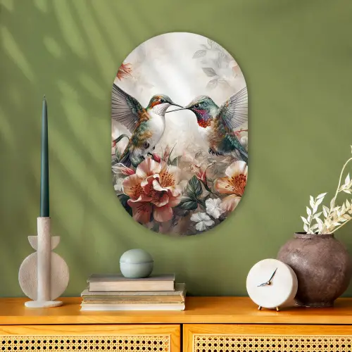 Kolibrie - Vogels - Bloemen - Natuur Wandcirkel Ovaal Forex klein -sfeer2