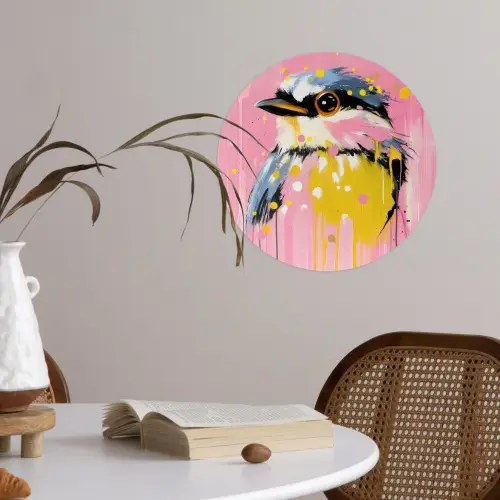 Vogel - Roze - Geel - Blauw Wandcirkel behangsticker klein -sfeer3
