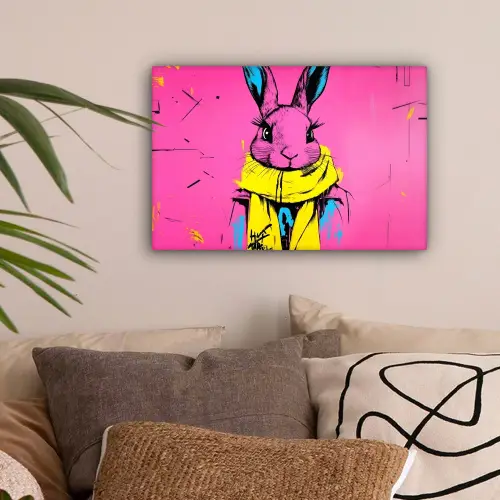 Konijn - Felroze - Sjaal - Abstract canvas 2cm klein -sfeer1