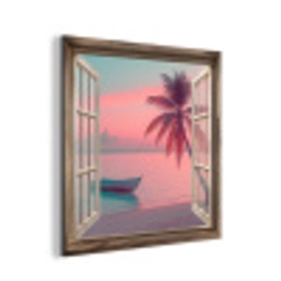 Doorkijk - Strand - Palmboom - Tropisch aluminium wit klein -3d