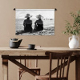 Vrouwen - Zonnehoed - Strand - Zwart - Wit Wandkleed katoen klein -sfeer6