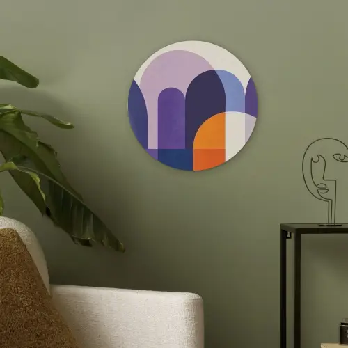 Vormen - Abstract - Grafisch - Oranje Akoestische PET Vilt - Rond klein -sfeer2