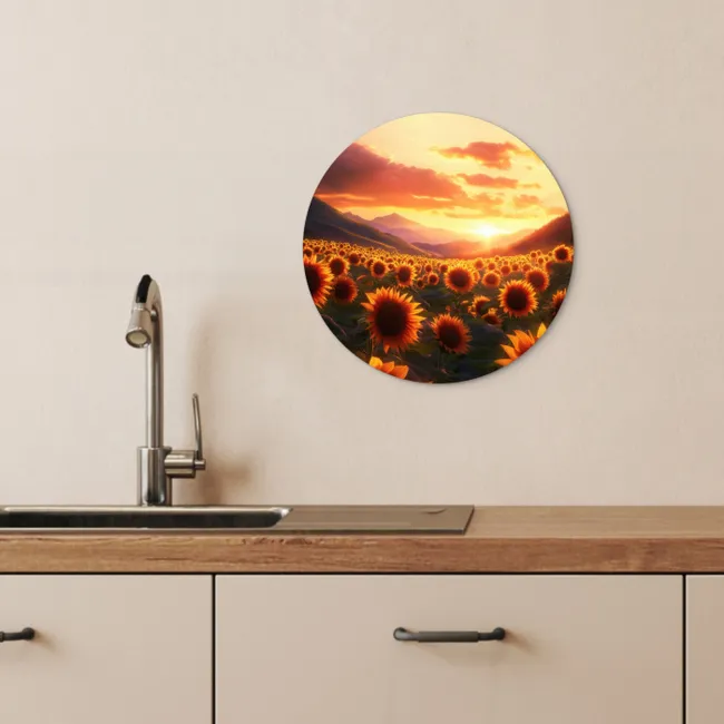 Zonnebloemen - Zonsondergang - Landschap KitchenYeah - Keuken - Wandcirkel Forex klein -sfeer3