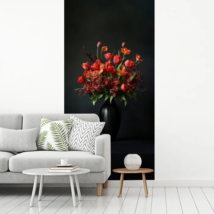 Boeket - Tulpen - Vaas - Rood fotobehang vinyl groot -woonkamer