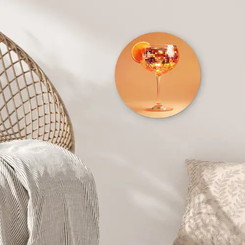Drank - Oranje - Glitter - Disco Wandcirkel kunststof plaat 5mm dik klein -sfeer5