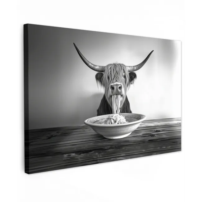 Buiten canvas - Schotse Hooglander - Spaghetti - Dieren - Zwart wit