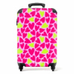 Roze en limoengroene hartjes op lichtroze achtergrond NBS - Handbagage koffer - Volwassenen Unisex middel -productfoto_recht