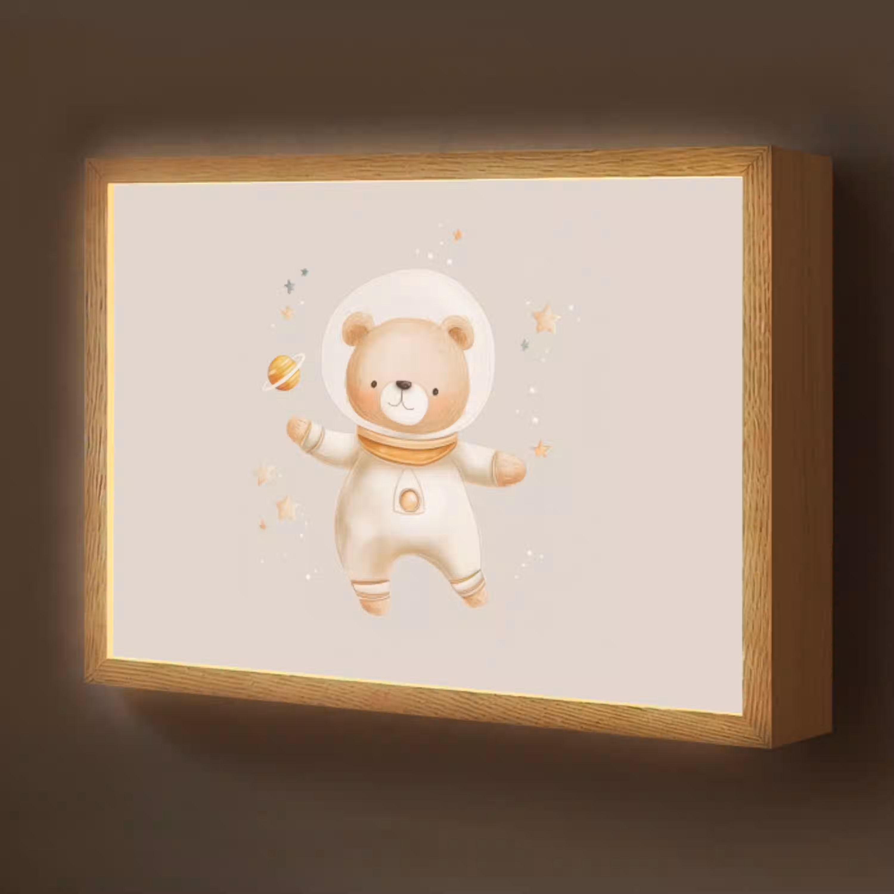 Ruimtebeer - Sterren - Beige Light Box met batterij (Wandlamp kind) middel -z3d_website