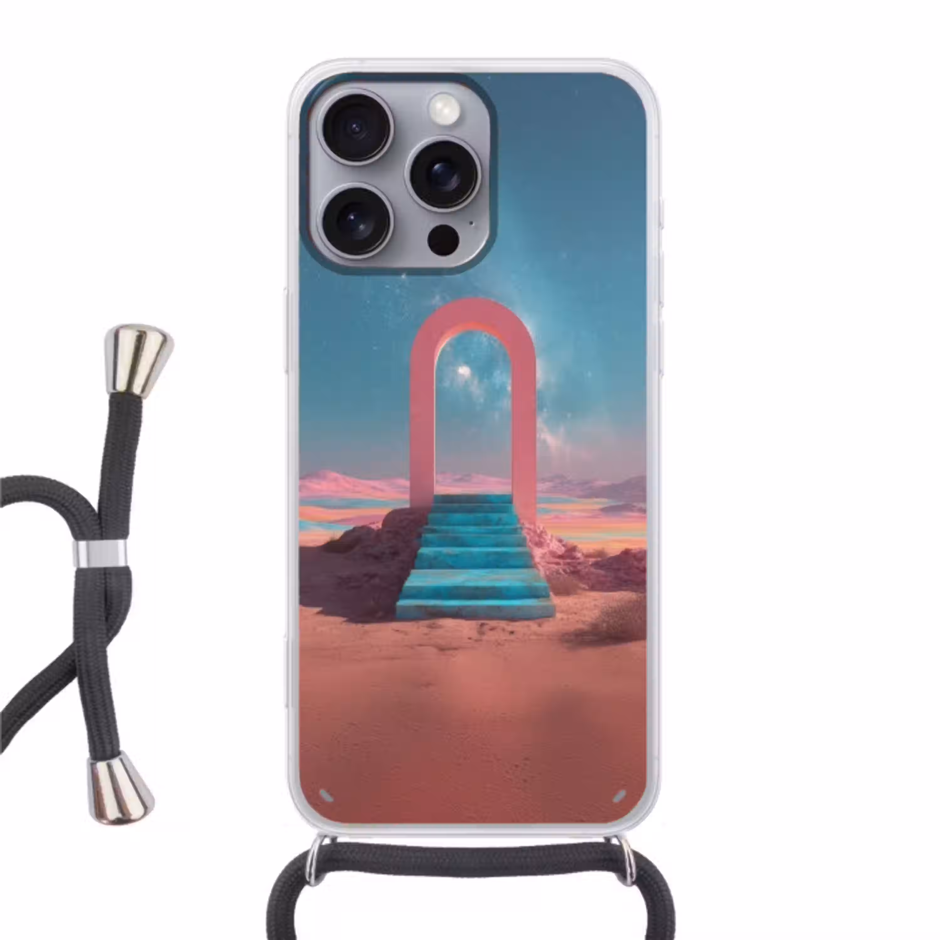 Trap - Boog - Sterrenhemel Hoesje iPhone 16 Pro Max met koord klein -3d