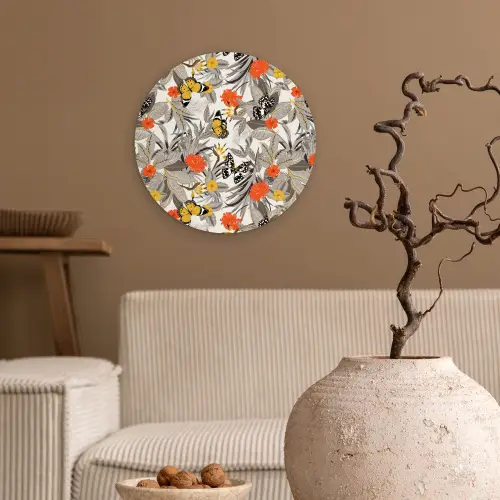 Tropisch - Zomer - Vlinder - Bloemen Wandcirkel plexiglas klein 852 -sfeer1