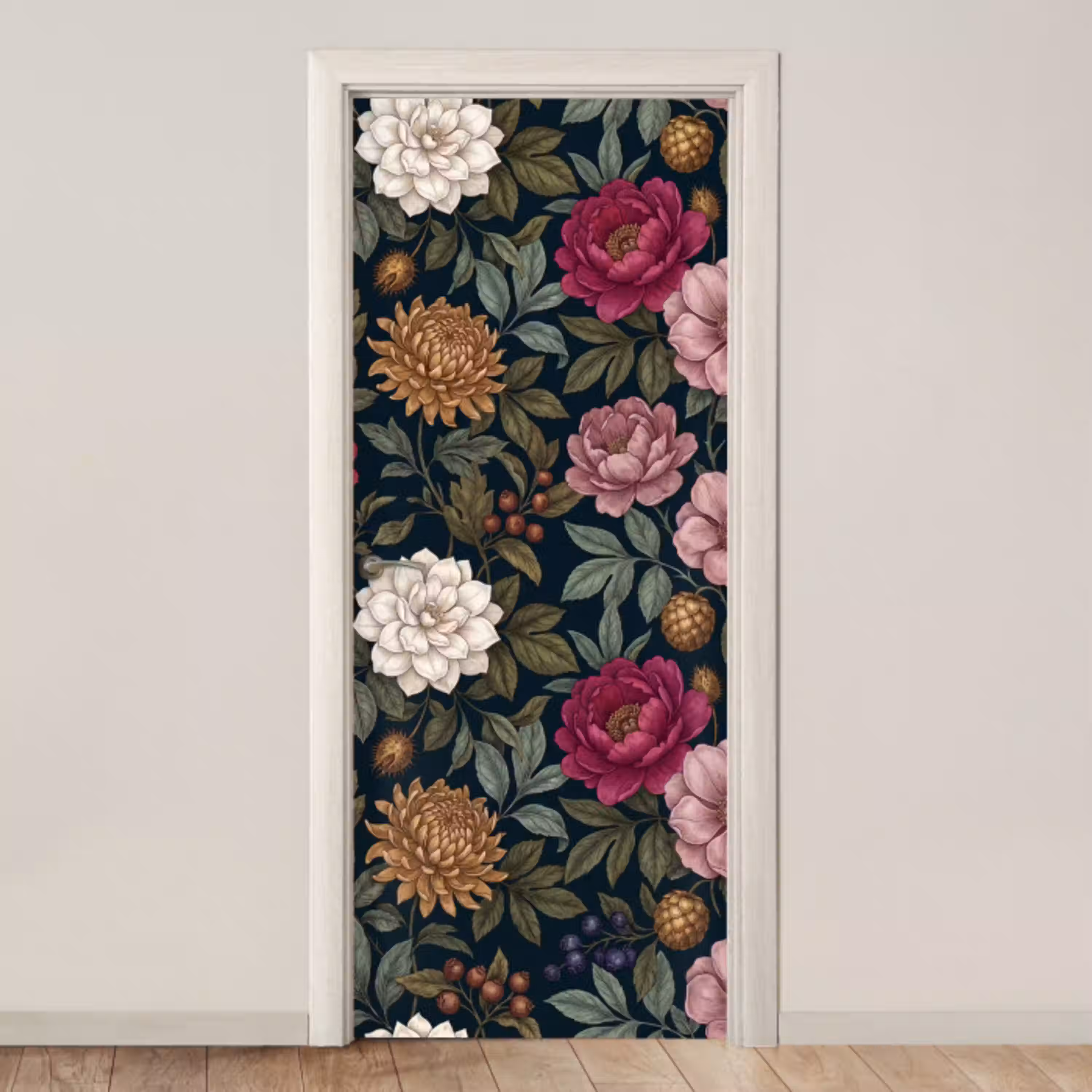 Bloemen - Botanisch - Illustratie - Donker - Vintage deurposter klein -3d_beige