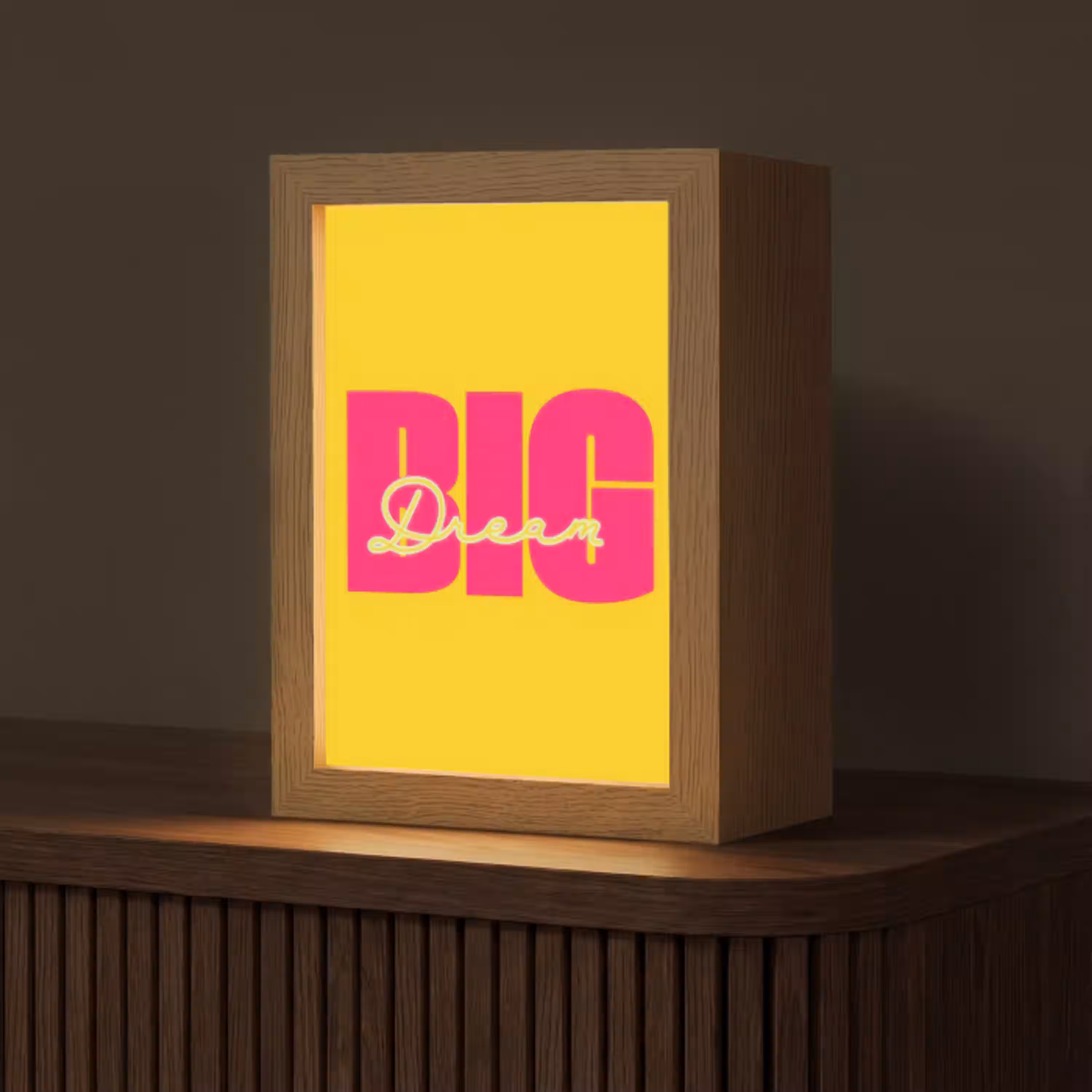 Dream big - Geel - Roze Light Box met kabel (Tafellamp) klein -z3d_website
