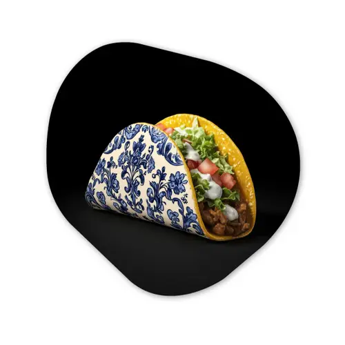 Taco - Vlees - Salade - Delftsblauw - Motief Wandcirkel Organisch Plexiglas middel -3d