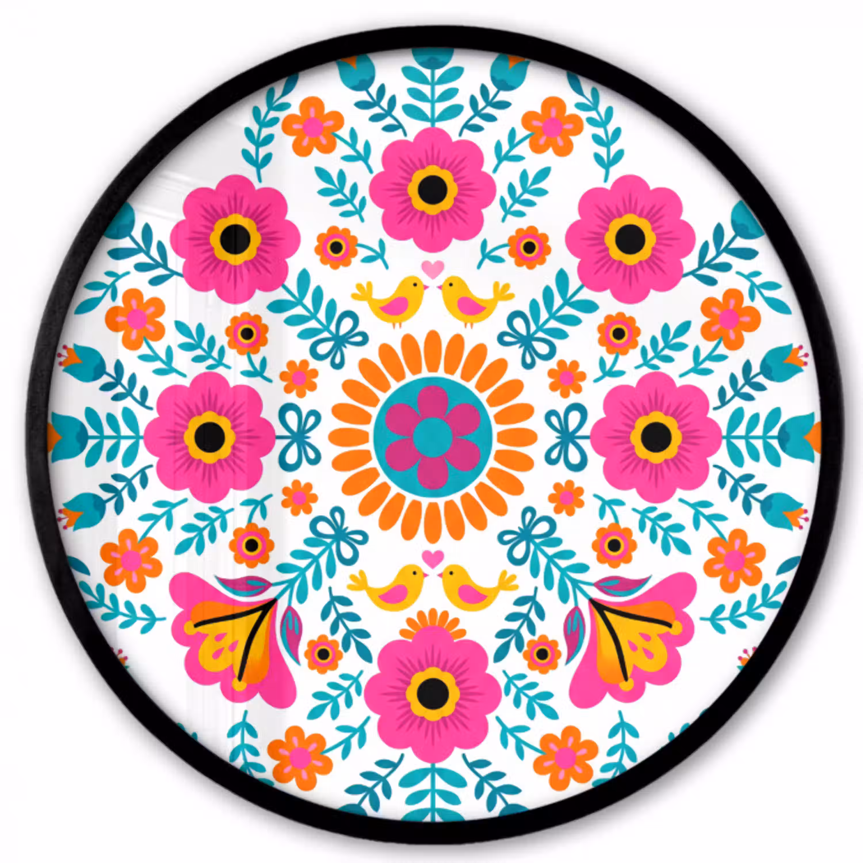 Bloemen - Vogel - Patroon - Kleurrijk - Modern Fotolijst rond zonder passe partout klein -3d