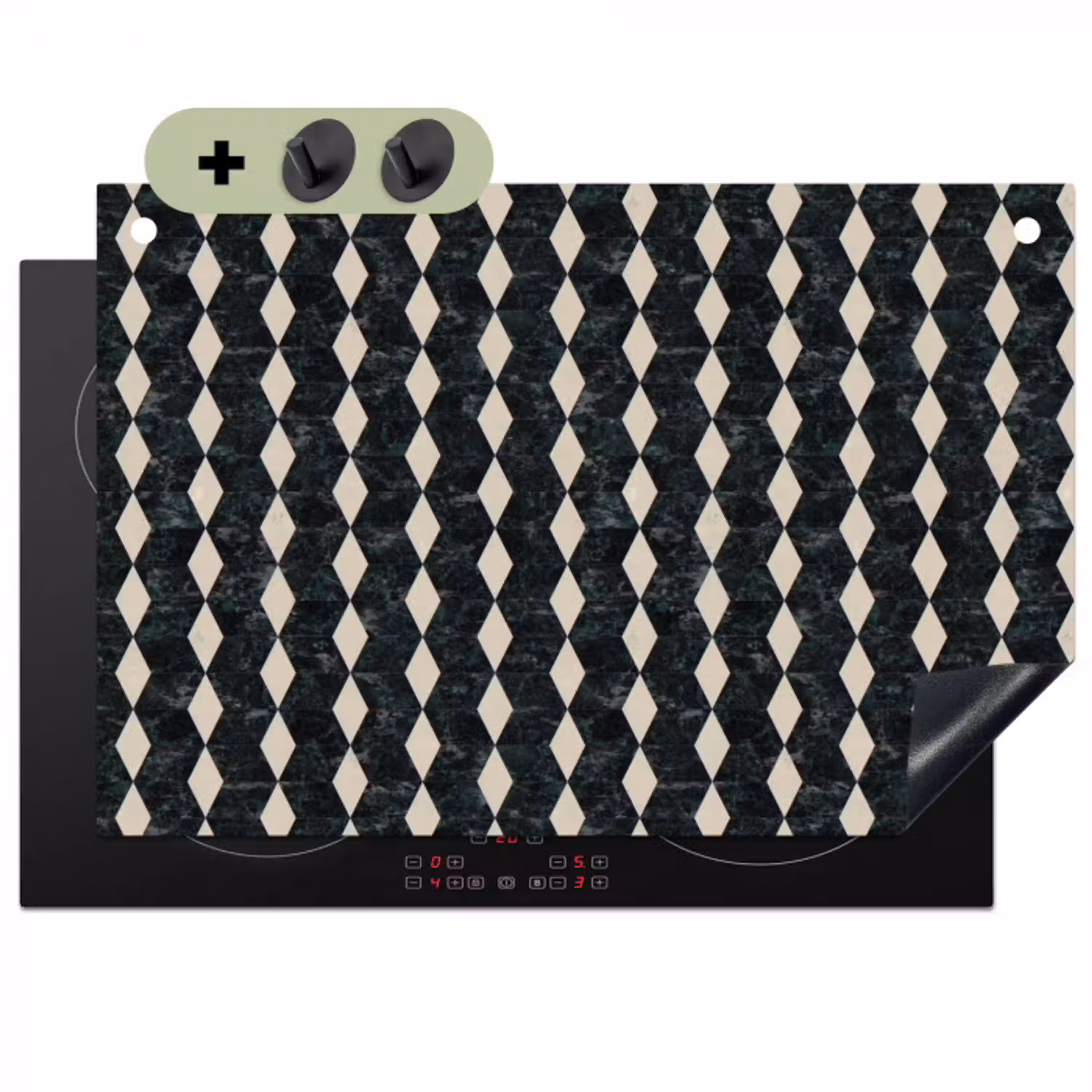 Geometrisch - Patroon - Marmer - Groen Inductie beschemer met haakjes klein 777 -3d