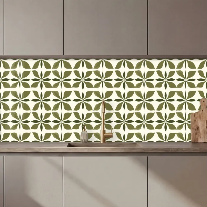 Botanisch - Retro - Groen keuken achterwand 2 middel 871 zz_3dshopping