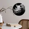 Dieren - Neushoorn - Zwart - Wit - Portret Wandcirkel behangsticker klein -sfeer3