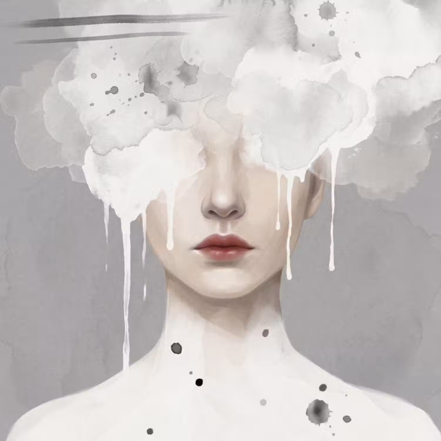 Behang - Vrouw - Wolk - Grijs