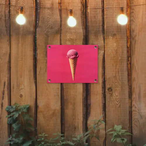 Schepijs - Roze - Hoorntje tuinposter los doek klein -sfeer1