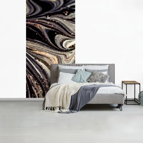 Marmerlook - Zwart - Goud - Wit - Glitter - Marmer fotobehang vinyl groot -slaapkamer