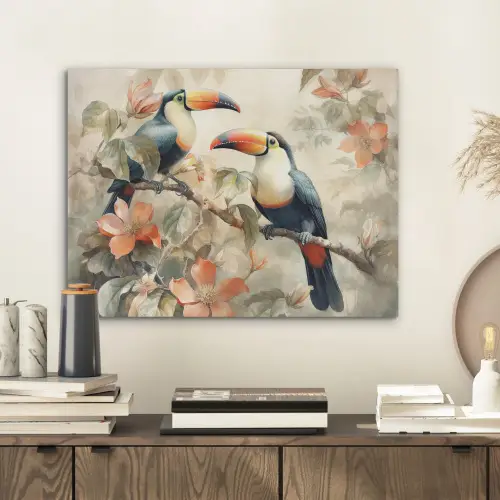 Toekan - Vogels - Bloemen - Tak PET vilt klein -sfeer1