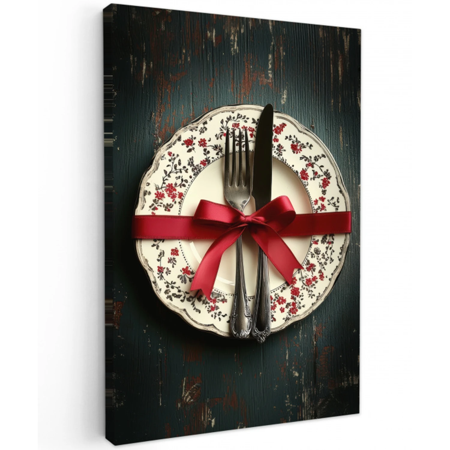 Rood - Strik - Bestek Tuinposter op houten frame 2 cm dik middel -3d