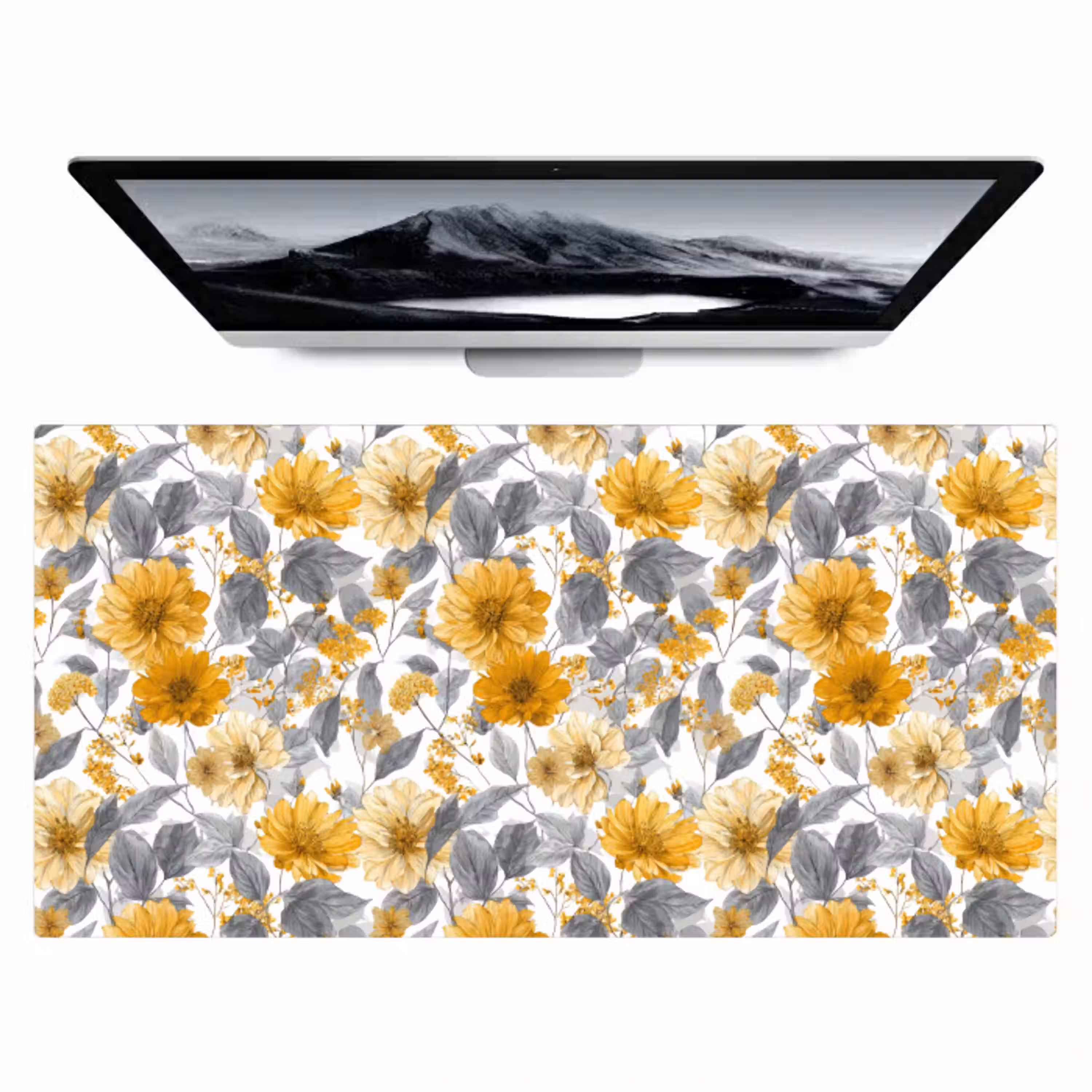 Bloemen - Botanisch - Elegant - Okergeel - Grijs Muismat XXL klein 681 -zzz3d