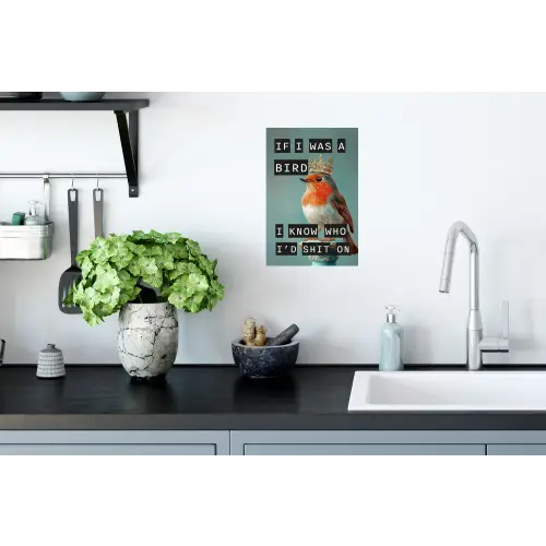Roodborstje - Vogel - Blauw - Decoratie Muursticker klein -keuken