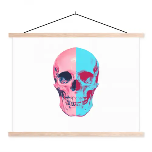 Schedel - Grafisch - Roze - Verdeeld textielposter latten blank klein -3d