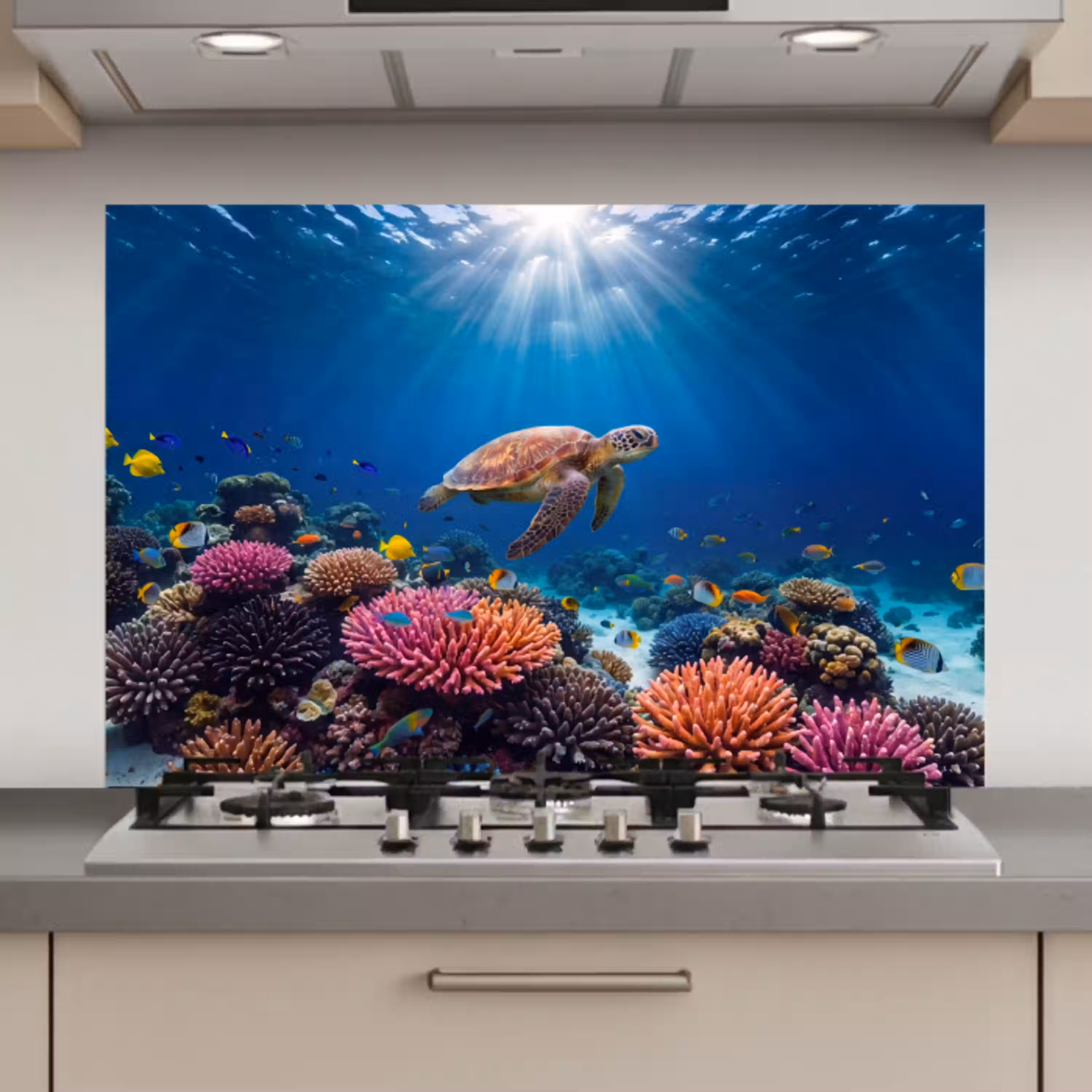 Schildpad - Koraalrif - Oceaan - Dieren - Blauw keuken achterwand spatscherm klein -3d_website