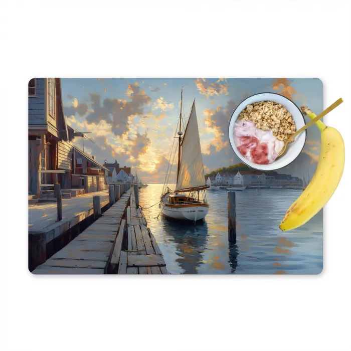 Zeilboot - Zon - Pier - Hout Placemat vinyl groot -zzzproduct_Kitchenyeah-website