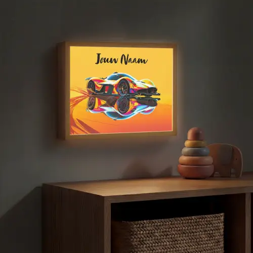 Auto - Race  - F1 - Jongens - Geel - Rood Light Box met batterij (Wandlamp kind) middel -sfeer5_kind