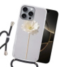 Bloem - Minimalistisch -Wit Hoesje iPhone 16 Pro Max met koord klein -sfeer1