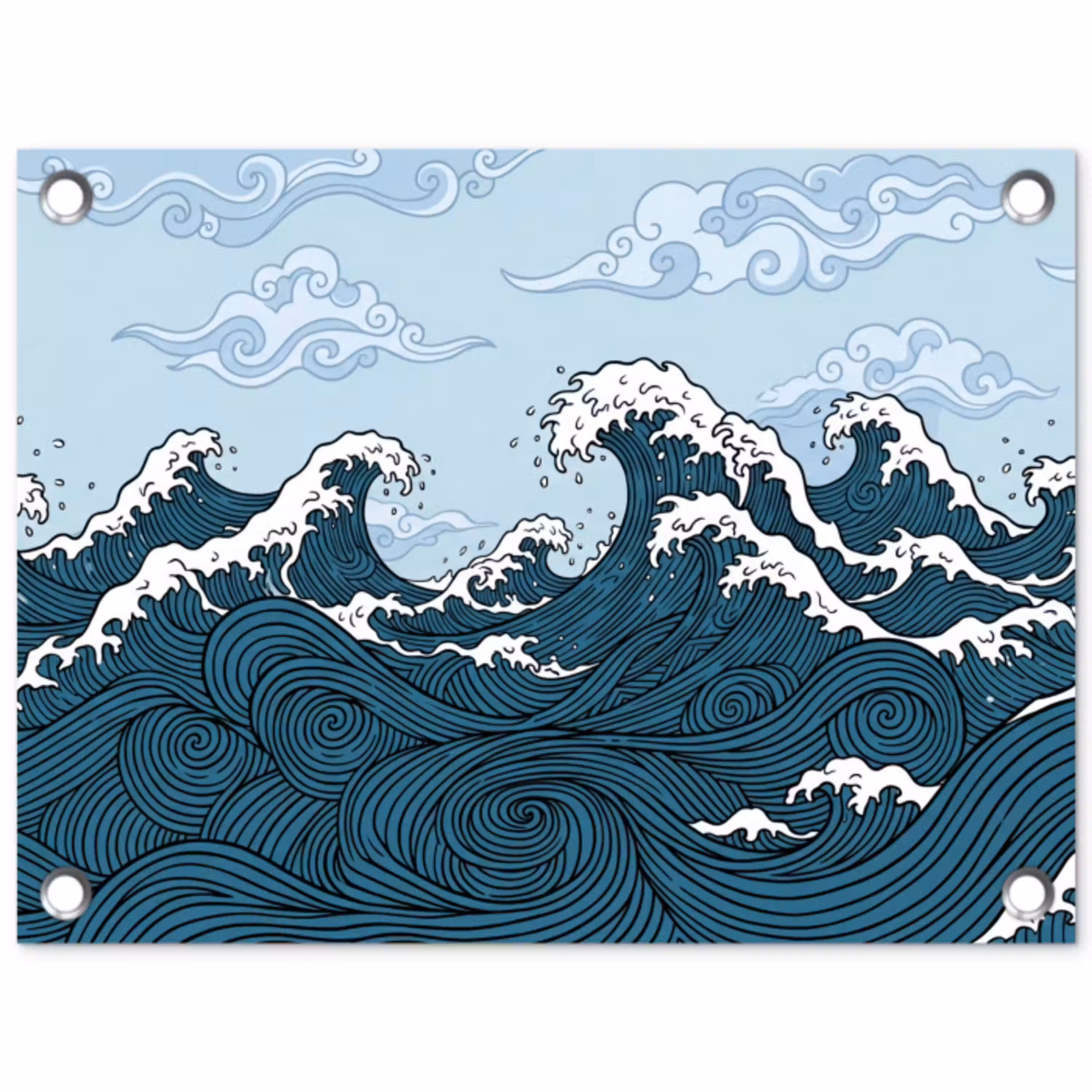 Zee - Golven - Japans - Natuur - Blauw tuinposter los doek klein -3d