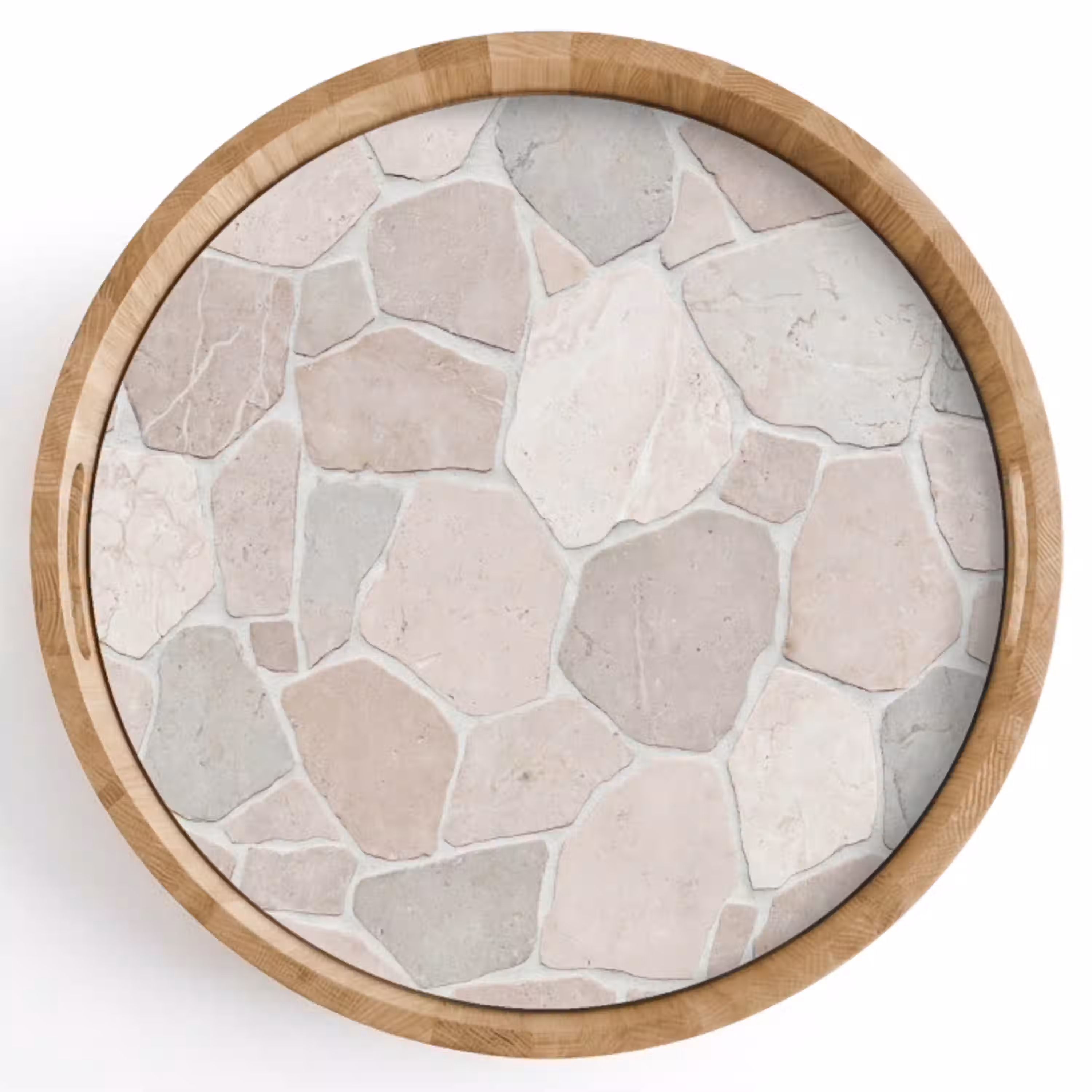 Steen - Patroon - Textuur - Beige Dienblad Rond middel -z3d_shopping