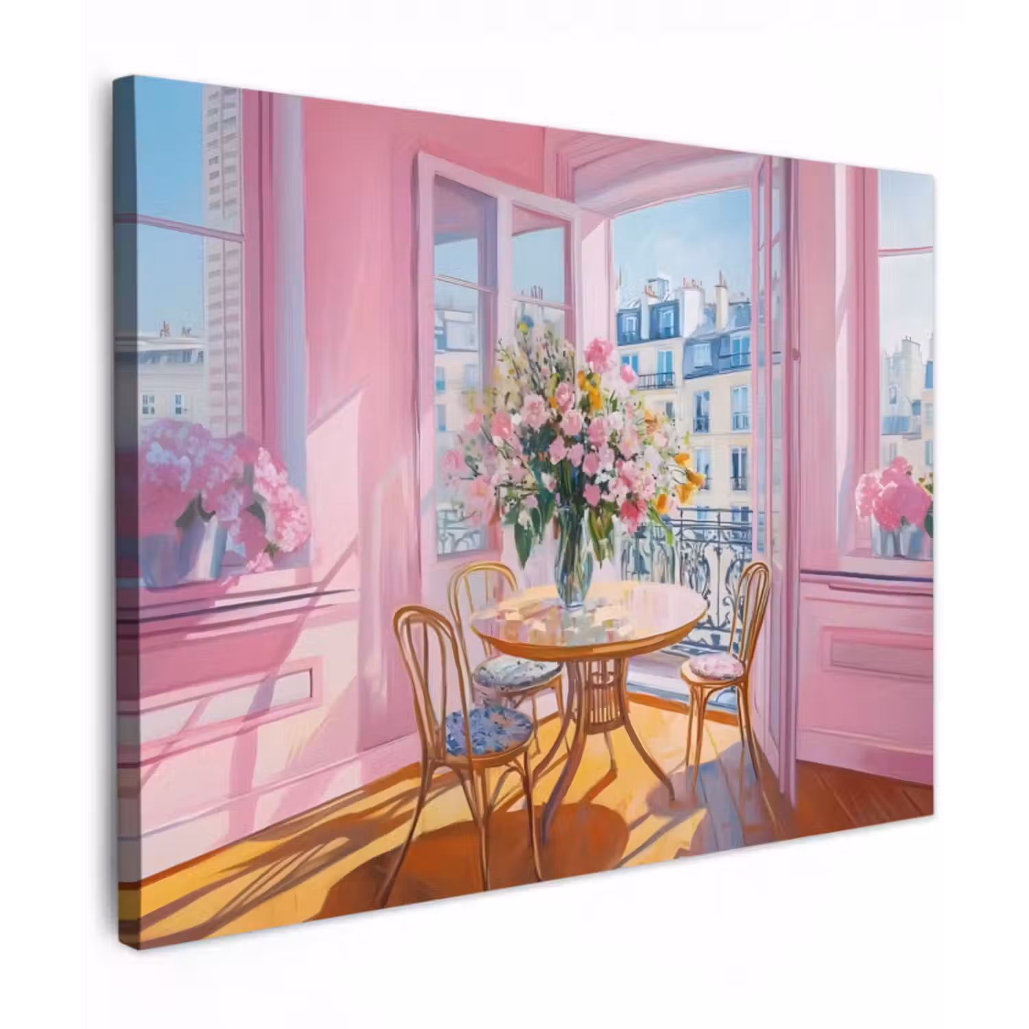 Leinwandbild - Rosa - Stadt - Blumen