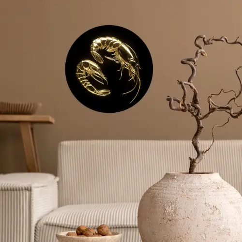 Garnalen - Zwart - Goud - Dieren Wandcirkel behangsticker klein -sfeer1