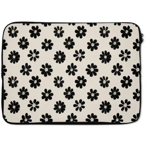 Grafisch - Madeliefjes - Zwart - Beige laptophoes neopreen klein 279 -zkaufland3dotto