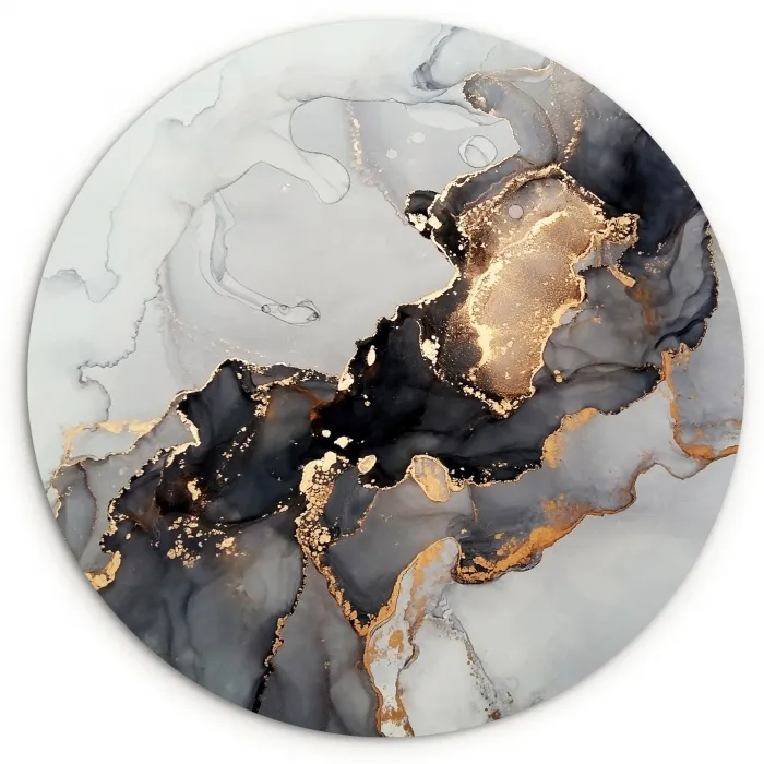 Zwart - Marmer - Luxe - Goud Wandcirkel kunststof plaat 5mm dik klein -3d