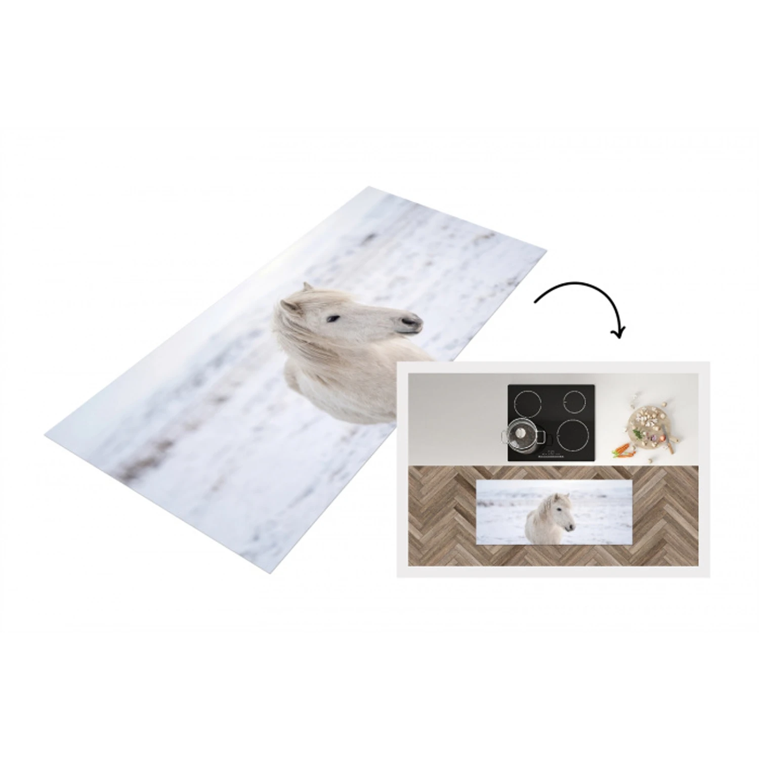 Paard - Kop - Winter - Dieren - Wit Keukenloper - keukenmat middel -3d