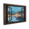 Doorkijk - Winter - Landschap - Natuur - Huis - Bergen Tuinposter op houten frame 2 cm dik klein -3d